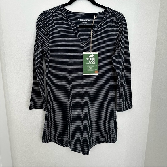 Toad & Co Tamara Tunic Top V Neck Navy Striped Size Small Women’s 3/4 Sleeves - Picture 2 of 11
